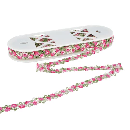 3/4" Pink Flower Crochet Embroidery Trim by Celebrate It®
